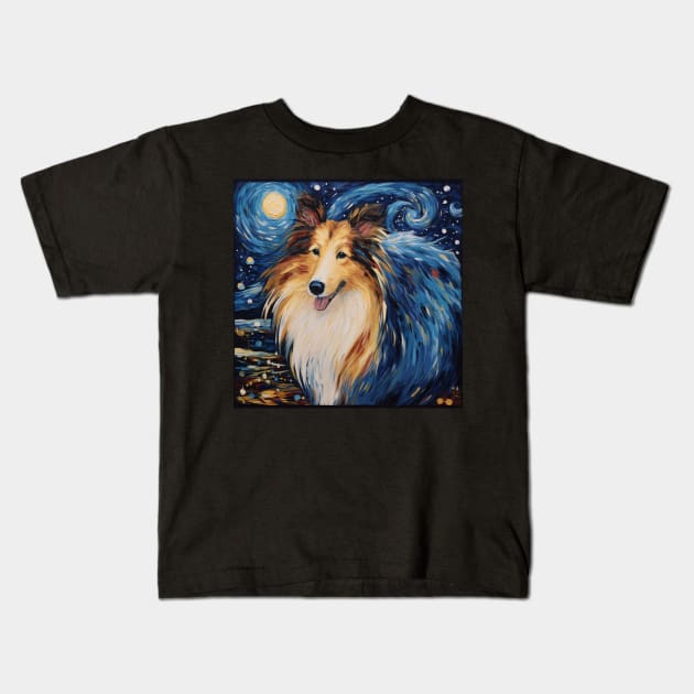 Rough Collie painted by Van Gogh Kids T-Shirt by NatashaCuteShop